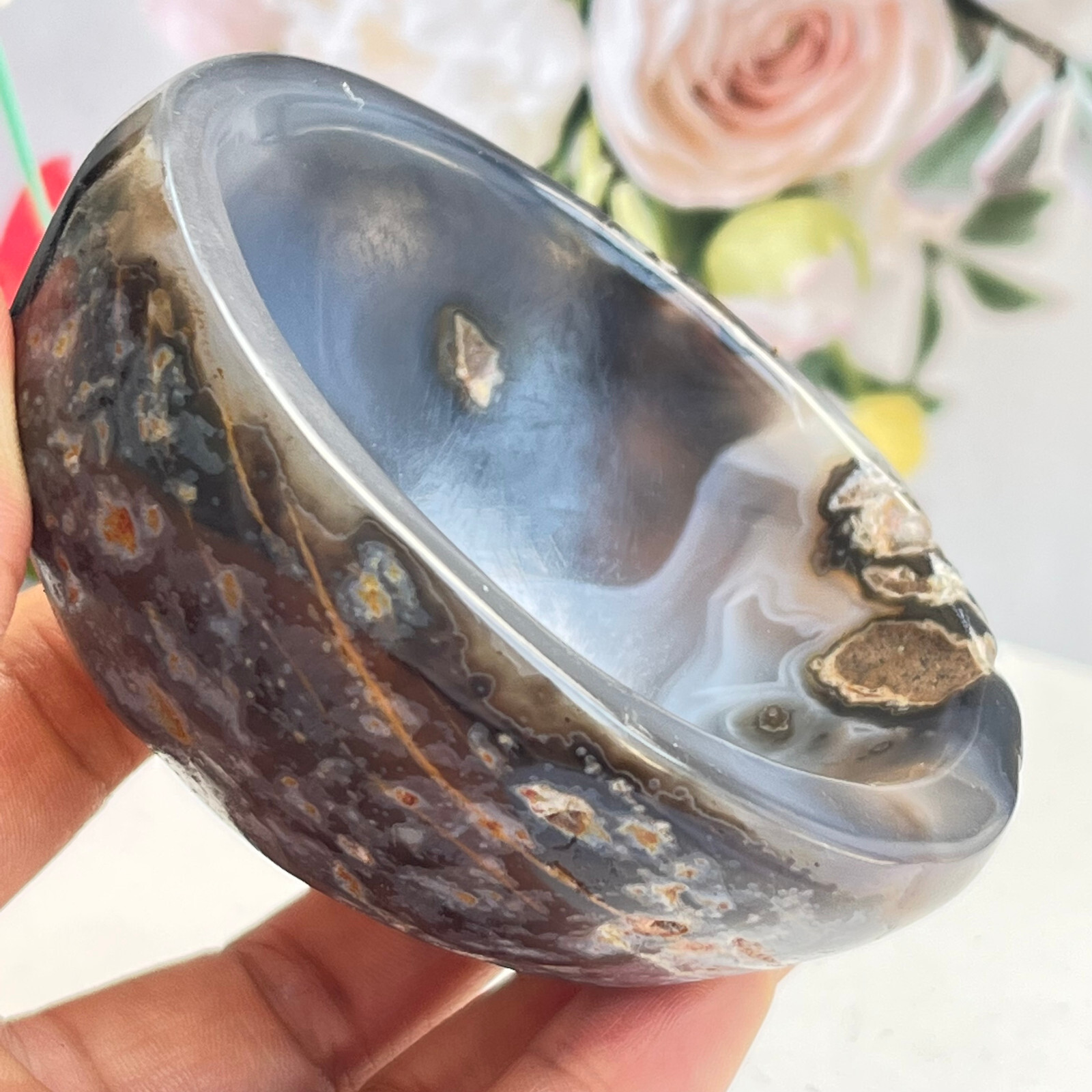 253 TOP Rare Natural Agate ashtray Polished Coin Dish Madagascar MD56