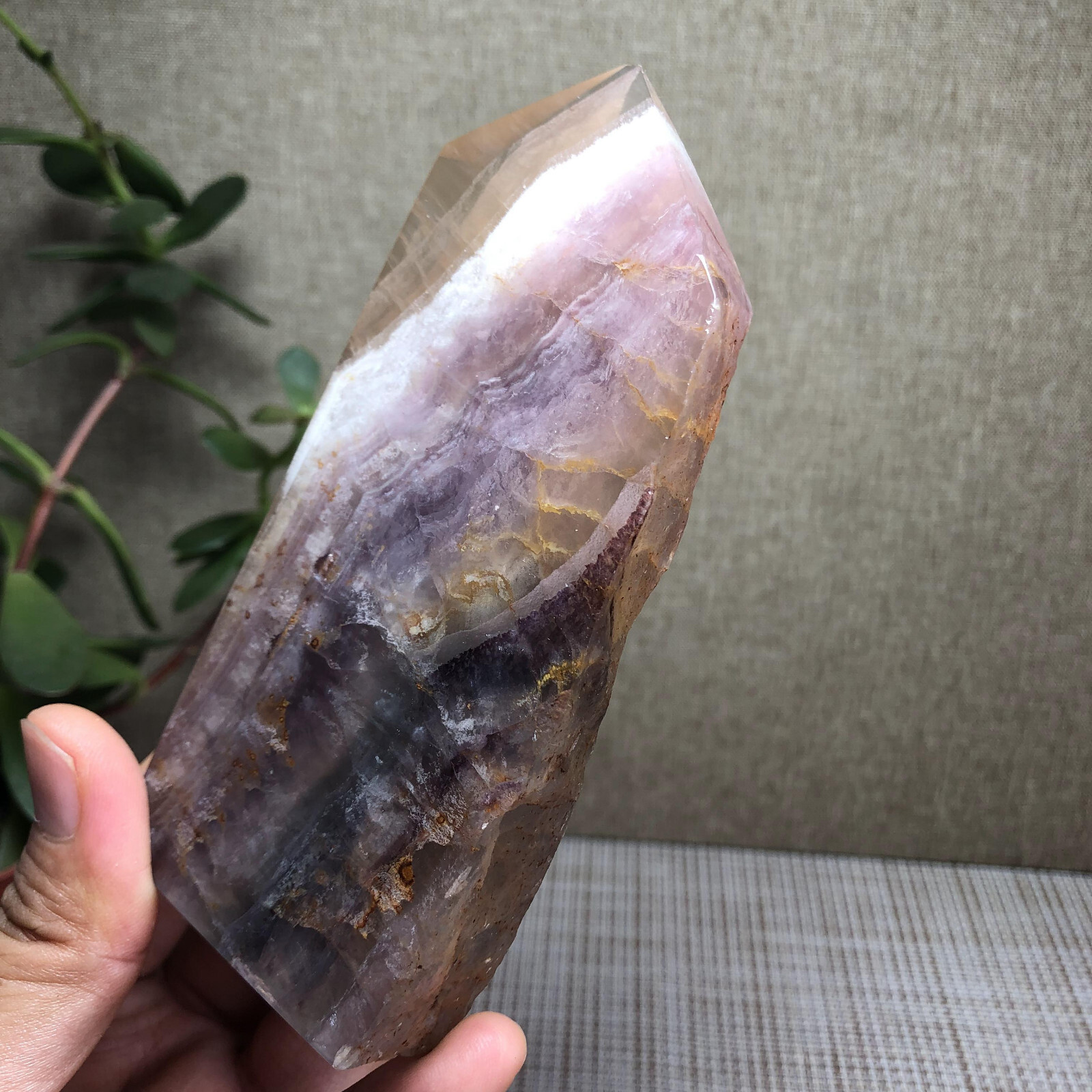 317g Natural candy Fluorite Polish/Rough wand Crystal free standing 120mm A2895