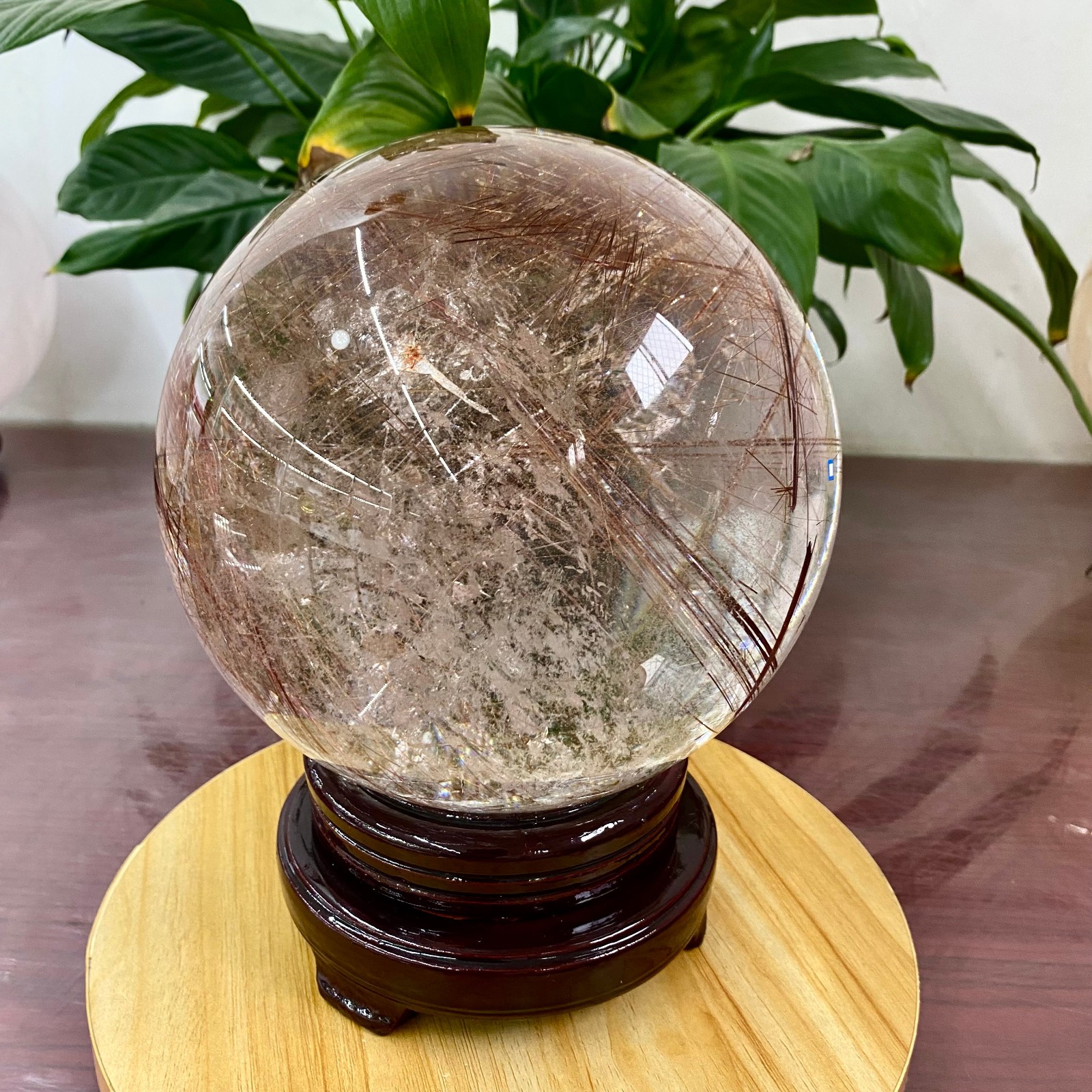 17.9LB Top Natural Copper hair quartz Sphere Crystal Energy Ball Reiki Healing