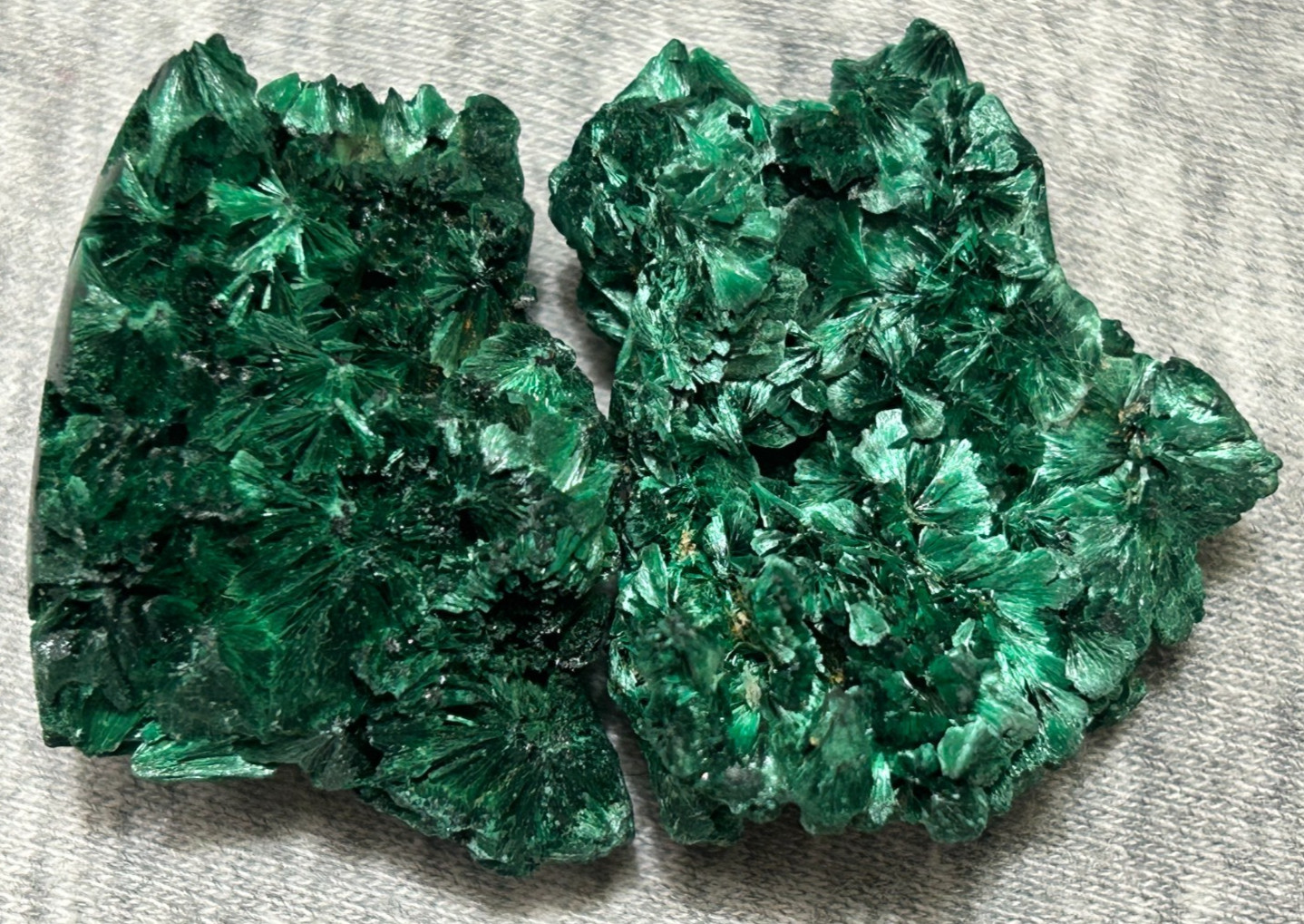 Malachite Crystal Spray Specimen Pair Radiating Green Copper Mineral