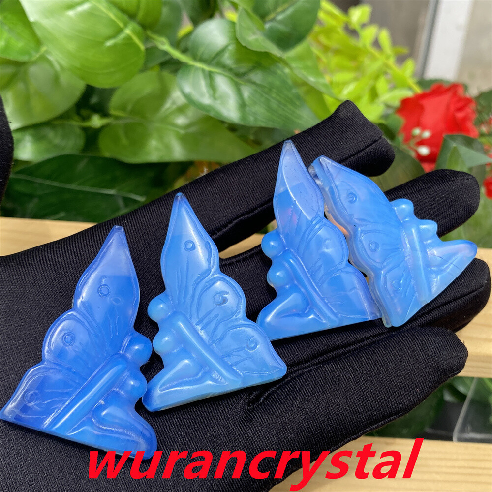 A+ 1.7″ Blue Opalite Butterfly fairy Carved Quartz crystal skull point gift 1pc