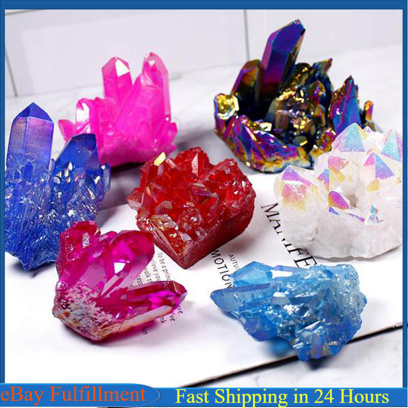 Natural Quartz Angel Aura Titanium Crystal Cluster Healing Rough Stone Specimens