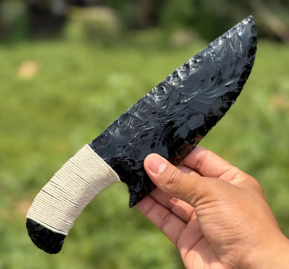 10″ Obsidian Lava Blade – Handcrafted Black Obsidian Knife – Viking Style Athame