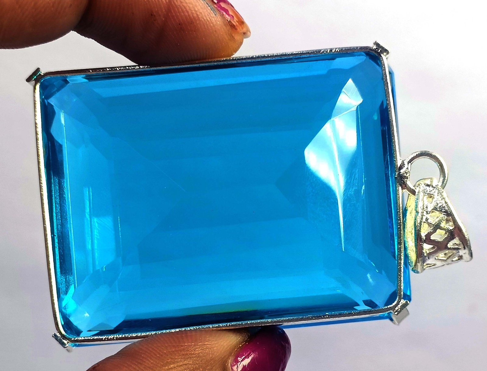 257 Ct Natural Blue Aquamarine IGL Emerald Cut Pendant 925 Sterling Silver 6FRW