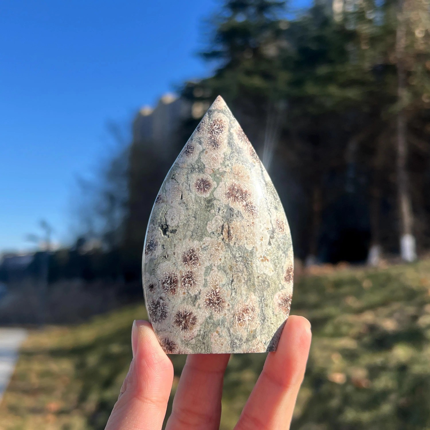 50-100g Natural Green Cherry Blossom Stone Drop Polished Decor Home Collection