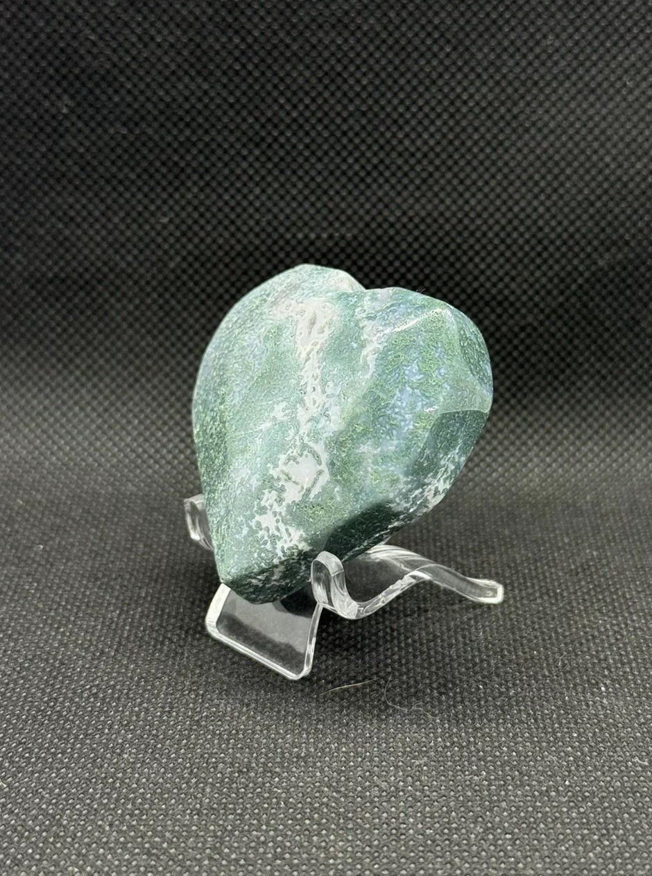 Natural Moss Agate Crystal Heart Carving Faceted -1.8in