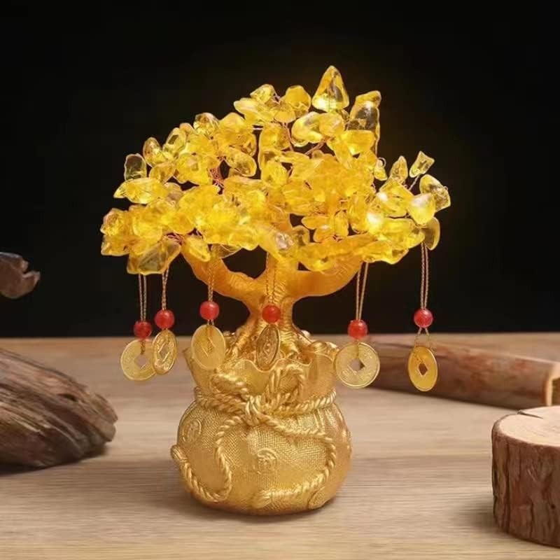 Beautiful Potted Golden Yellow Crystal Fortune Tree – Ideal Gift for All Seasons