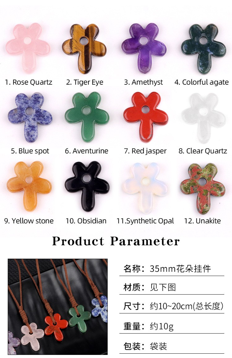 Crystal Agate 5-Petal Flower Pendant DIY Stone Carving Craft Decor Gift