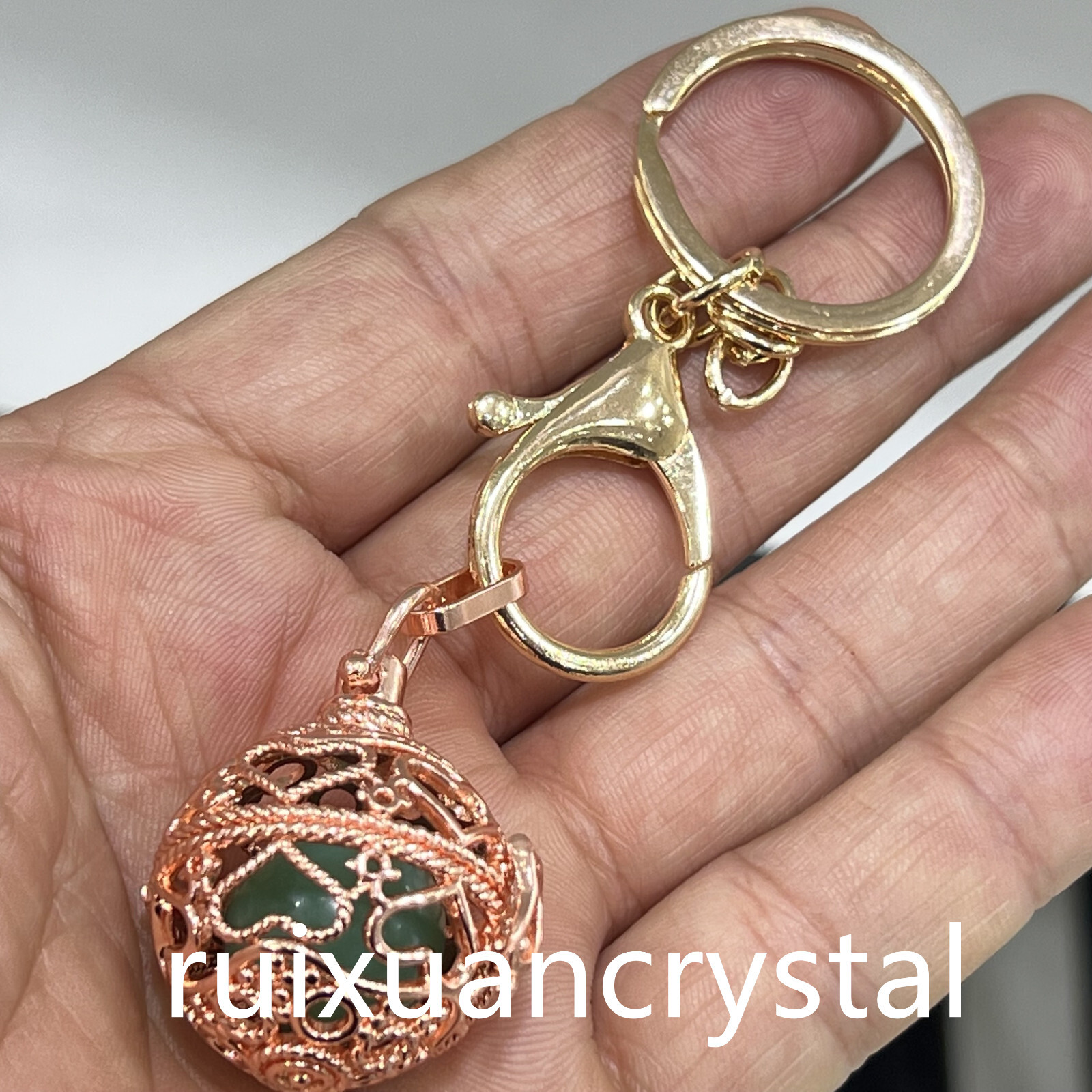 1pc Natural Aventurine Quartz Sphere cage key chain Crystal Reiki Healing