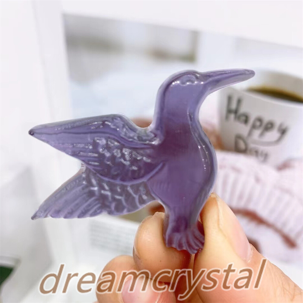 2″ Natural Fluorite Hummingbird Skull Quartz Crystals Skull Carving Bird 1pc