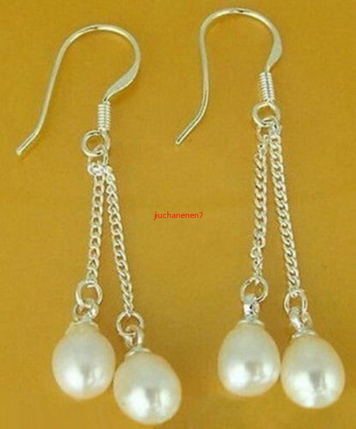 Fashion Genuine Natural White Pearl Drop Dangle Silver Hook 925 Girl Earrings