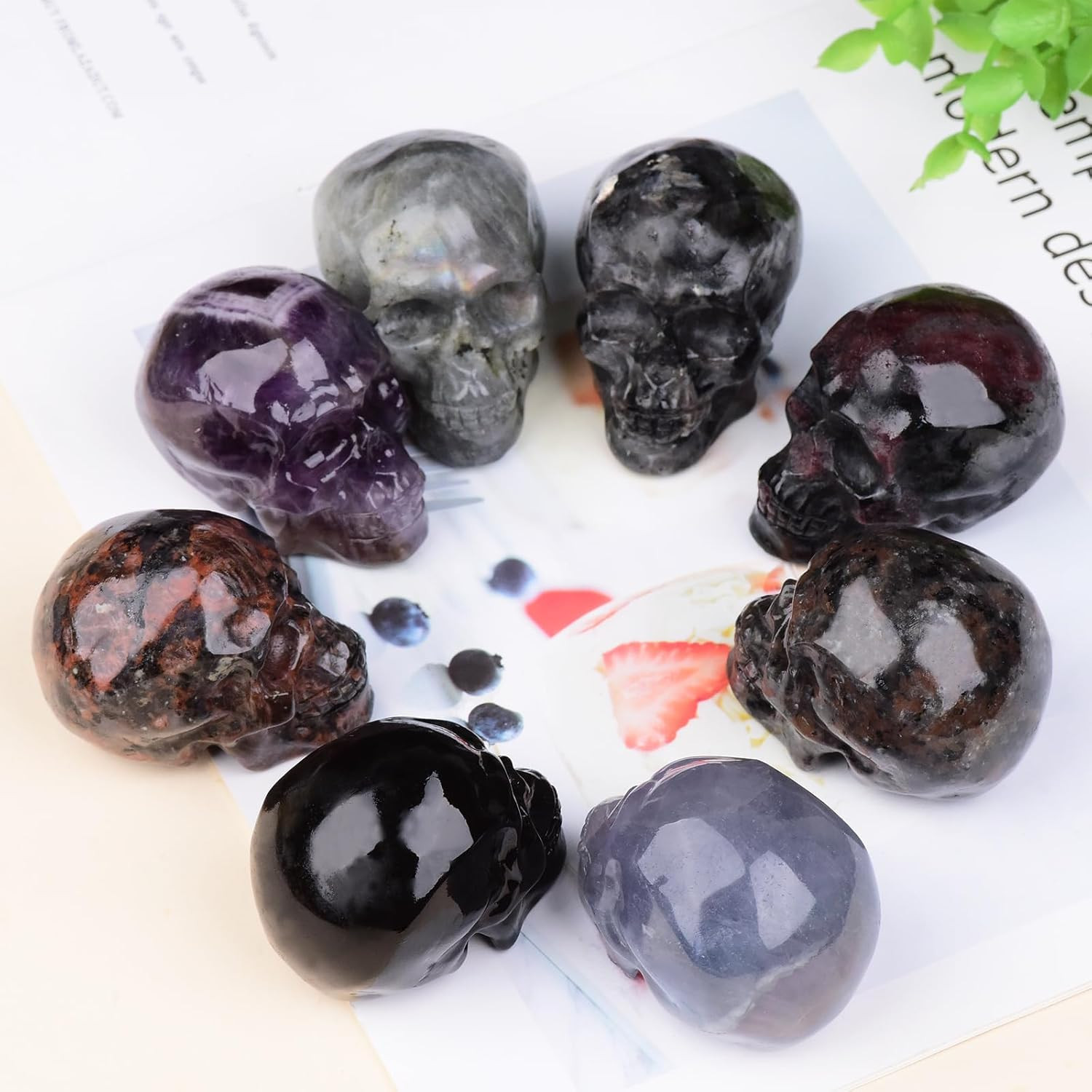 2 Inch Labradorite Crystal Skulls Decor,Human Skull Sculpture Statues Healing Cr