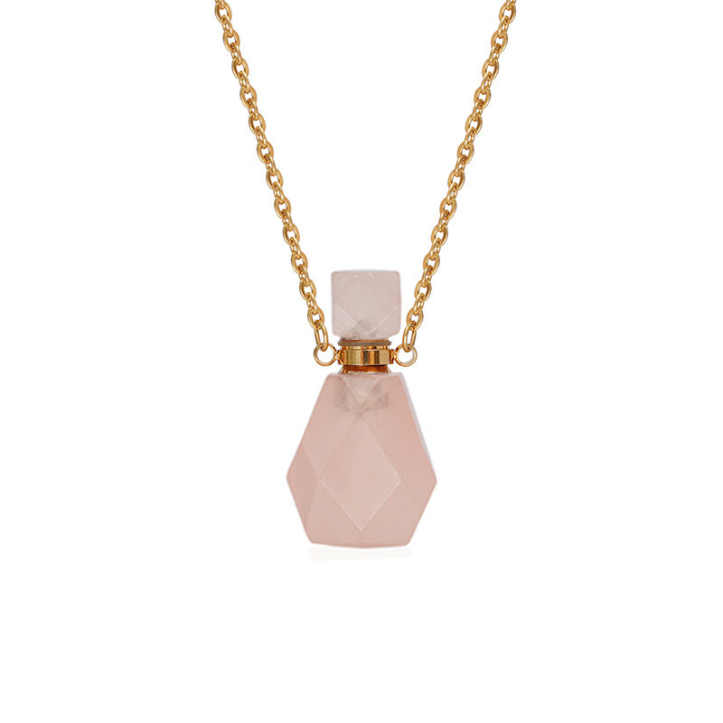 Natural Quartz Gemstone Perfume Bottles Pendant Chakra Healing Crystal Necklace