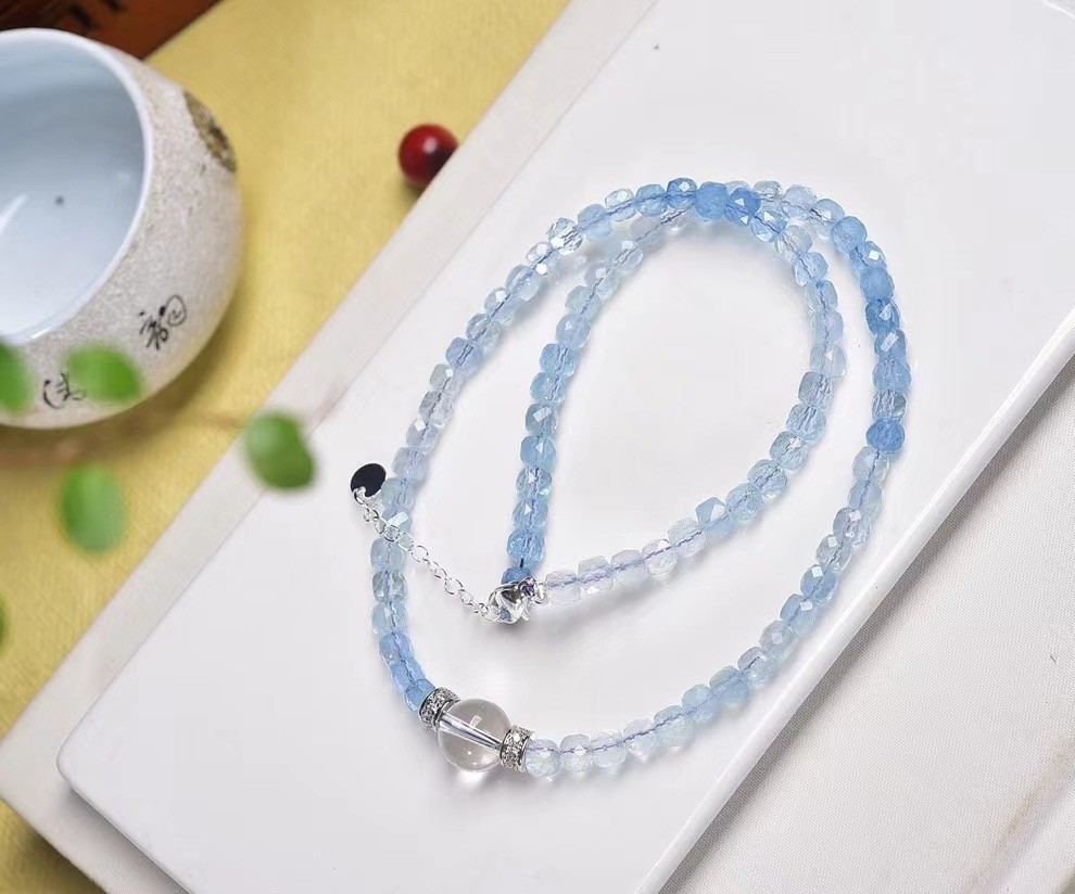 5mm Natural Aquamarine Crystal Choker Healing Dainty Women’s Necklace