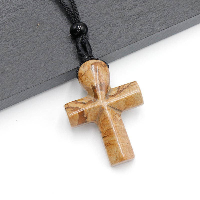 Natural Quartz Crystal Gemstone Crucifix Pendant Healing Reiki Necklace Amulet