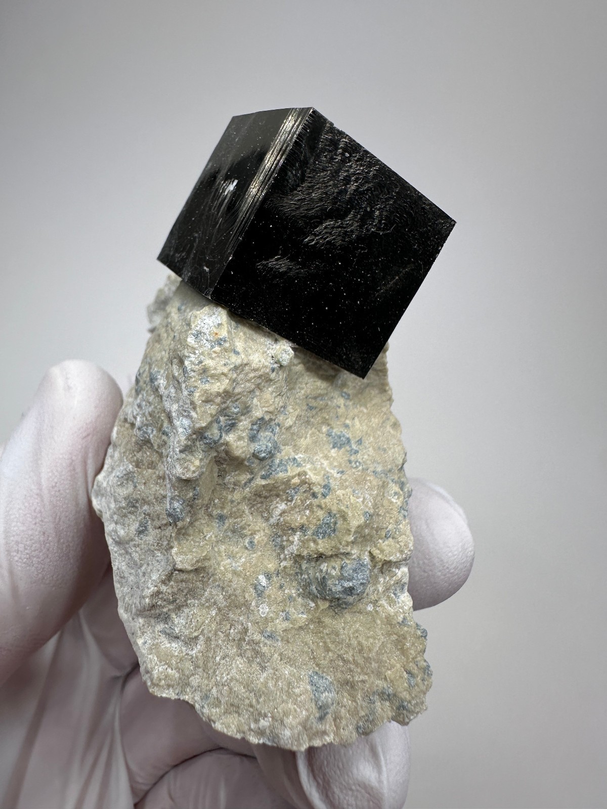Rare Lustrous Pyrite Cube on Matrix__Navajun Mine, Spain
