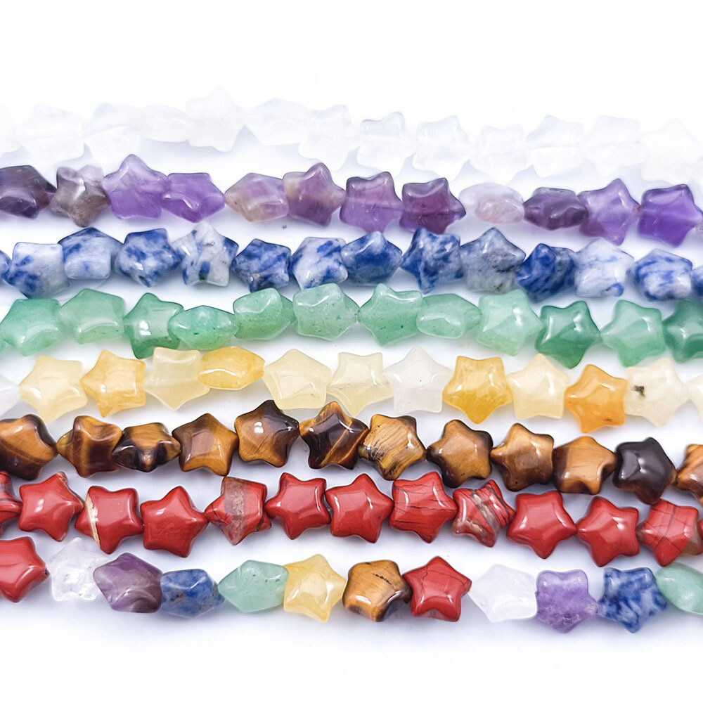 21PCS 10mm Natural Crystal Pentagram Star Gemstone Loose Beads Jewelry DIY Set