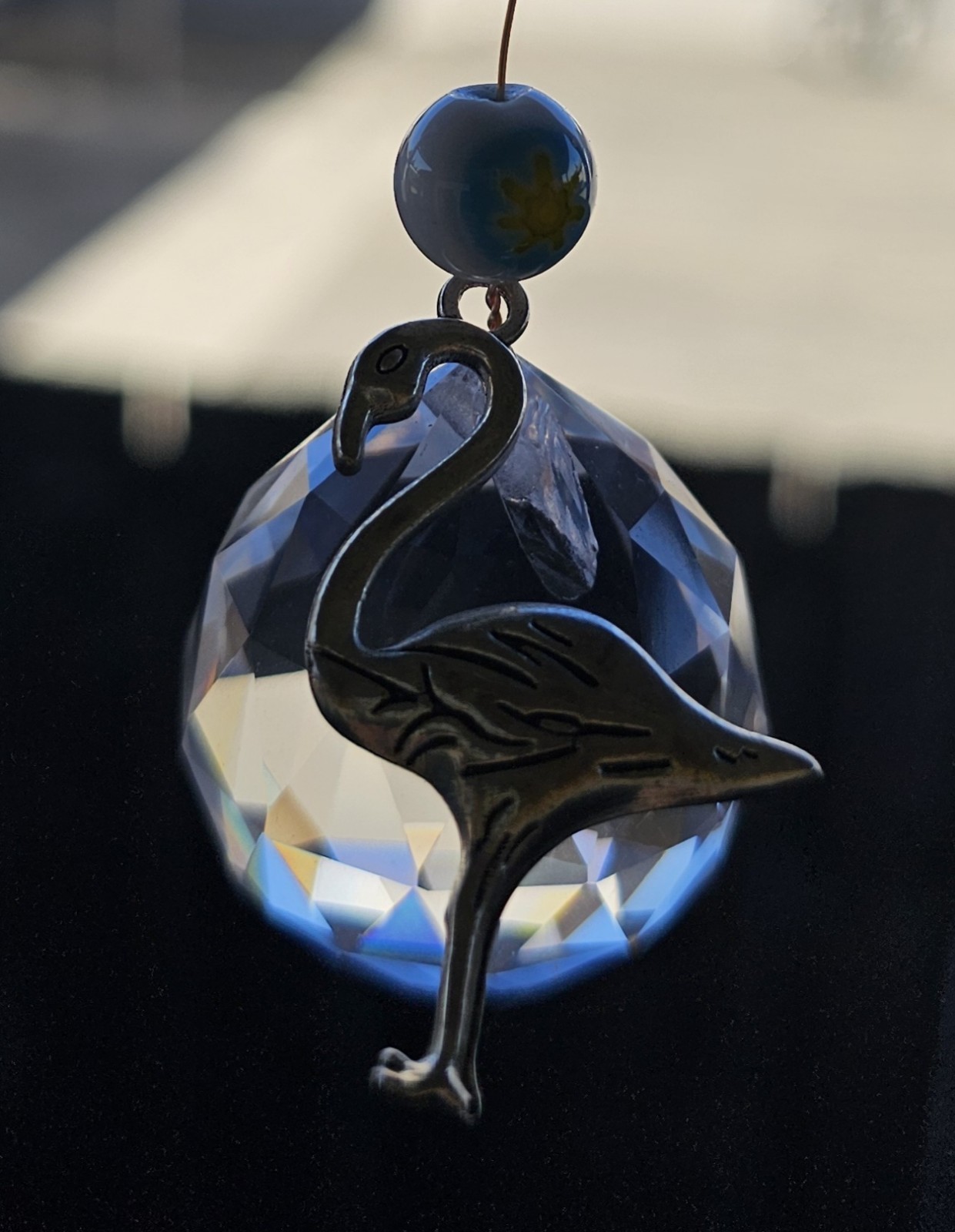Crystal 6 Inch Hanging With Silver Flamingo Accent