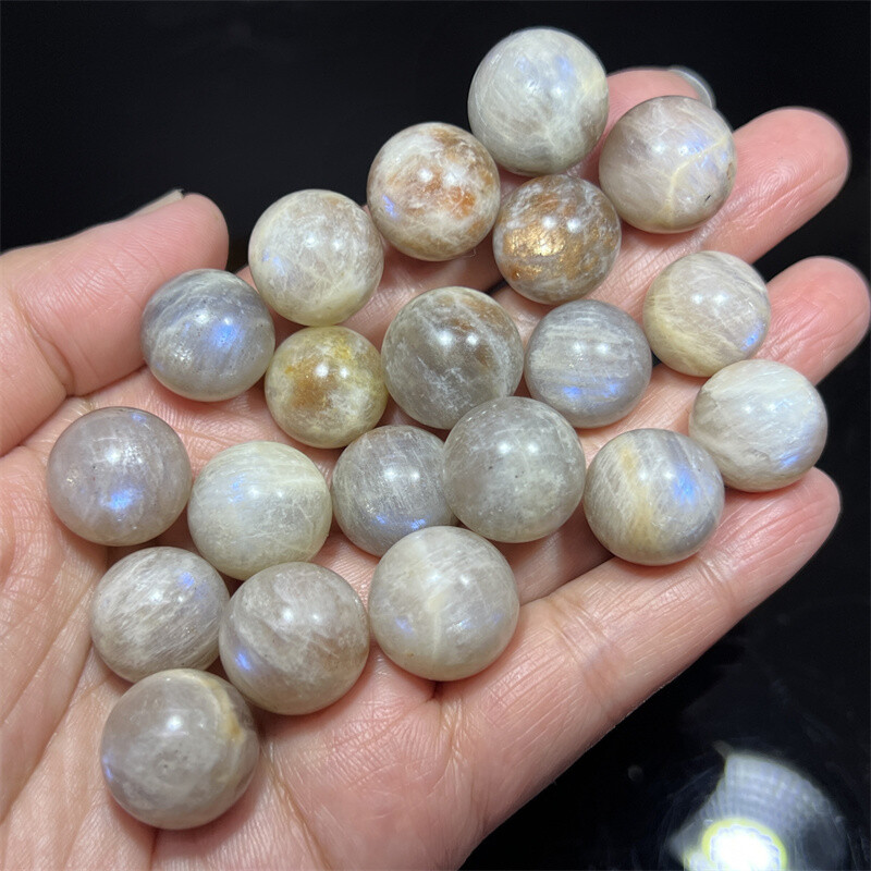 10pcs Natural Moonstone Carved Sphere quartz crystal ball Reiki Healing 14mm+