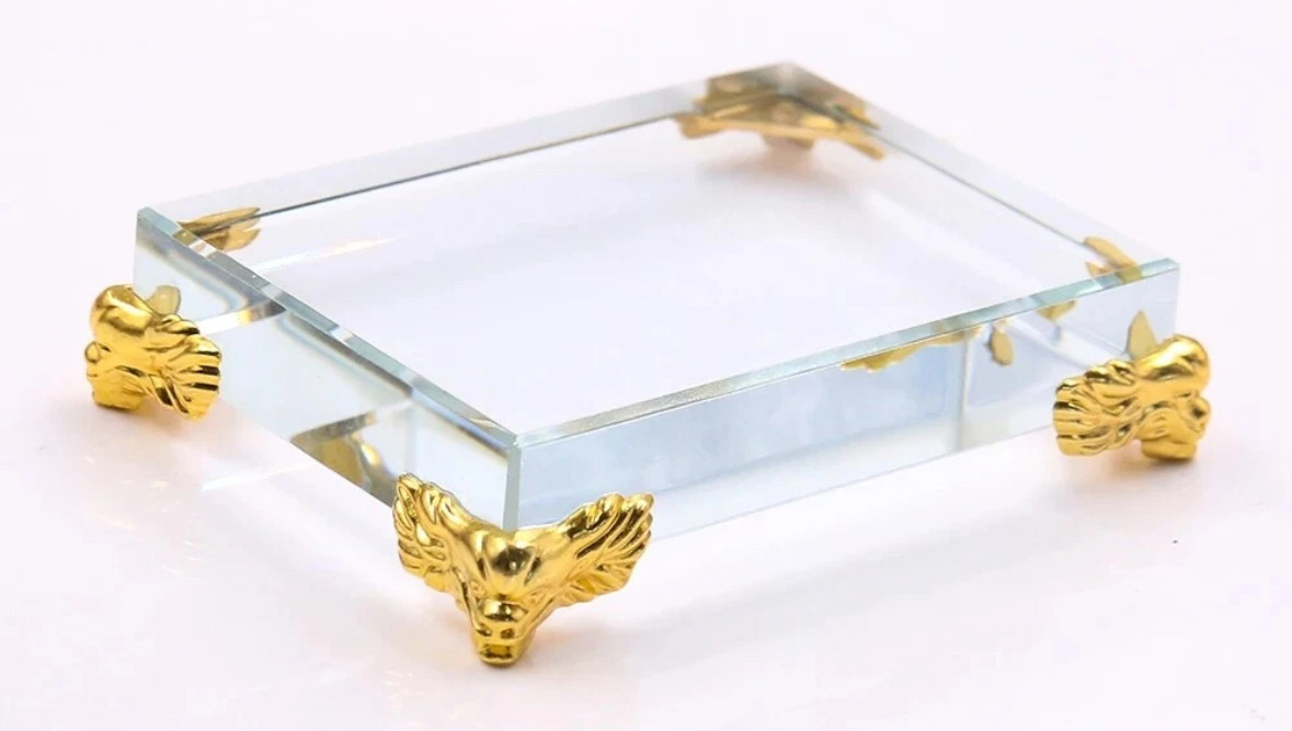 Rectangle Crystal Glass Base Decor Craft Base Feng Shui Home Decor 16cm x 9cm