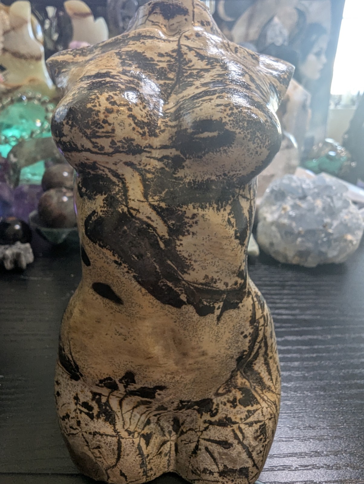 Picture Jasper Goddess Body Carving 5.5″ Female Torso Statue Natural Stone