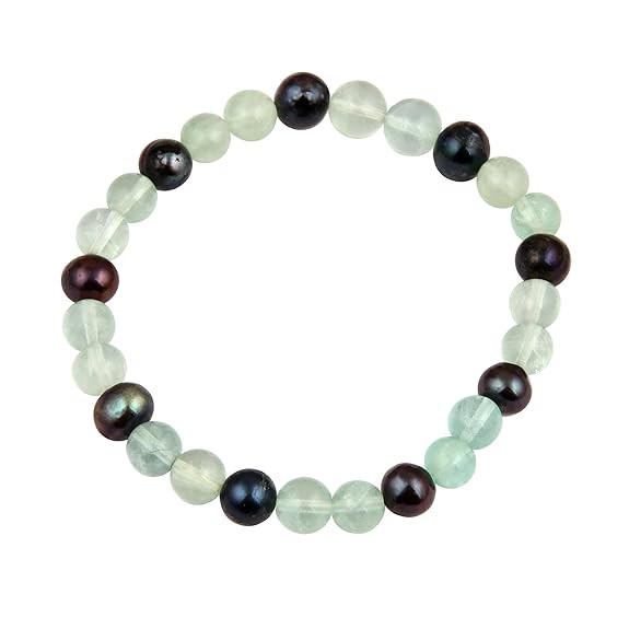 Green Fluorite and Dyed Blueish Stretchable Bracelet Unisex Jewellery F/S