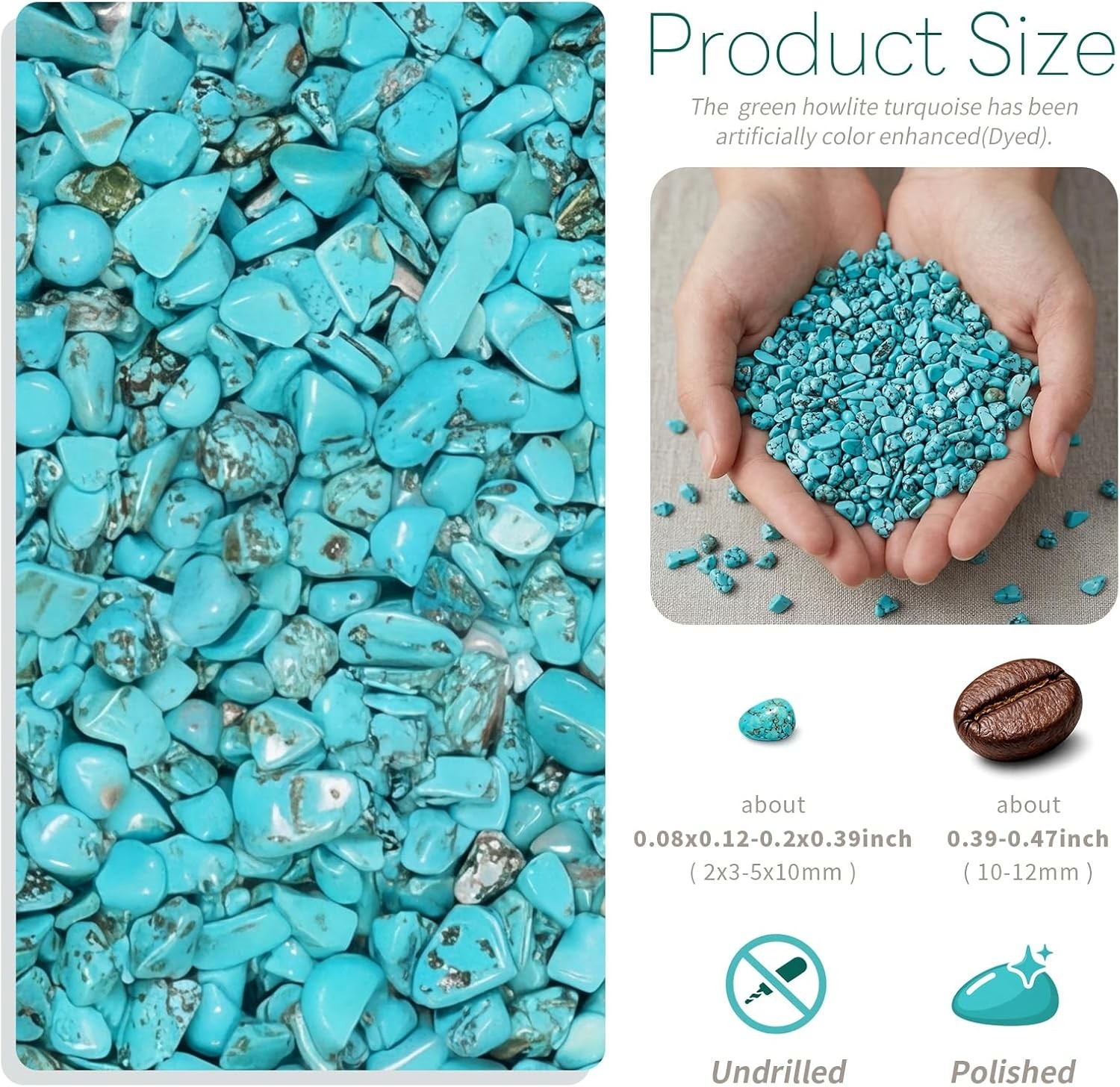 Turquoise Tumbled Chips Stone, Irregular, 1 lb, 3-15mm, Drawstring Pouch
