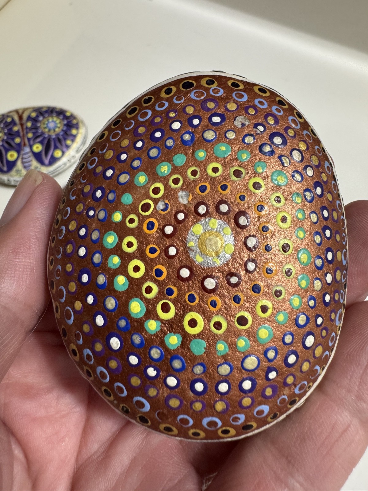 7 Mandala Stones Dot Artwork Rocks Meditation Butterfly Multicolor Hand Painted