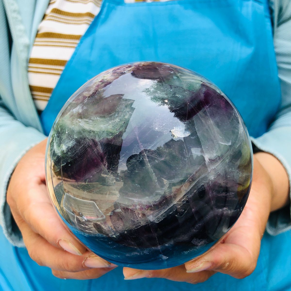 4.24 LB Natural Rainbow Fluorite Sphere Collectible Decor Healing Stone 5503