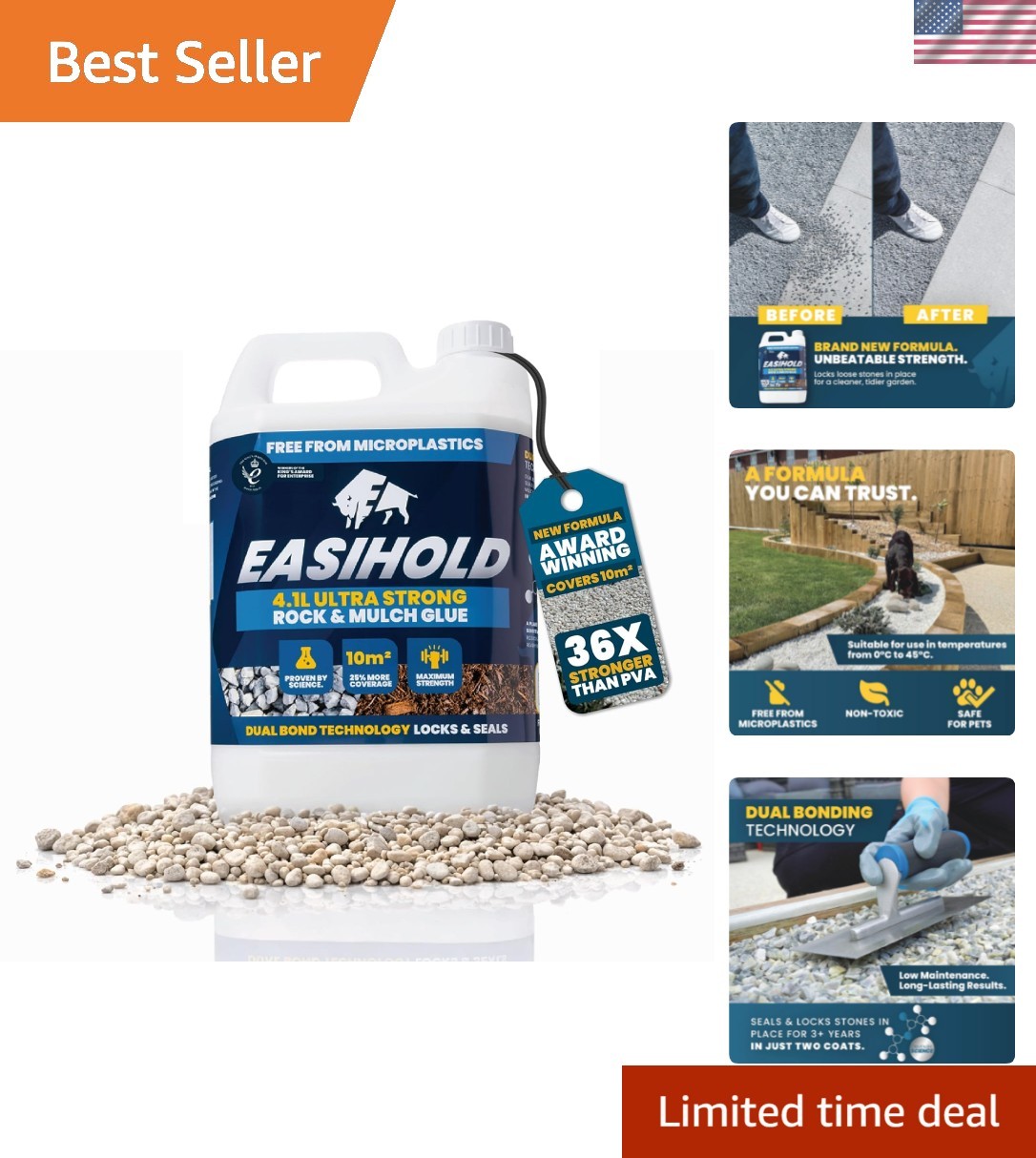 Easihold Rock Glue – Gravel Binder for Pea Gravel & Stones. Long-Lasting Mulc…