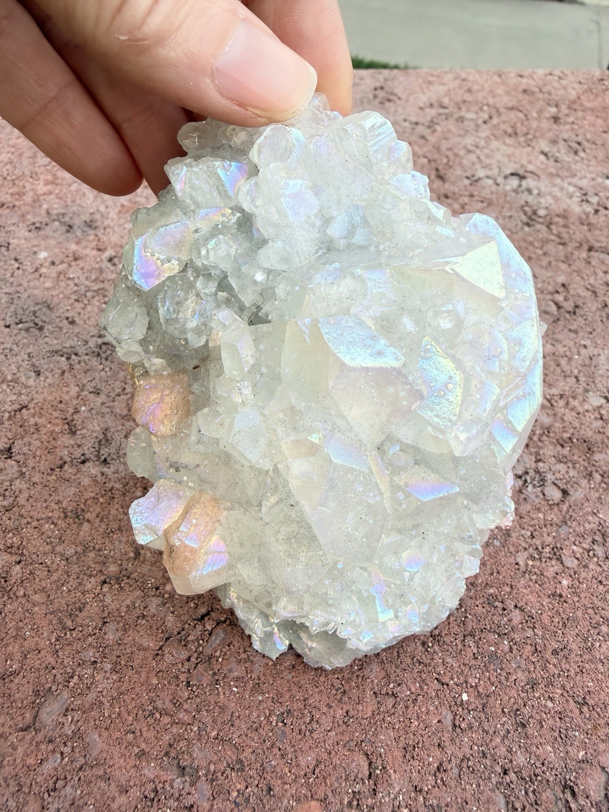 Angel Aura Quartz crystal cluster with rainbow hues metaphysical and spiritual