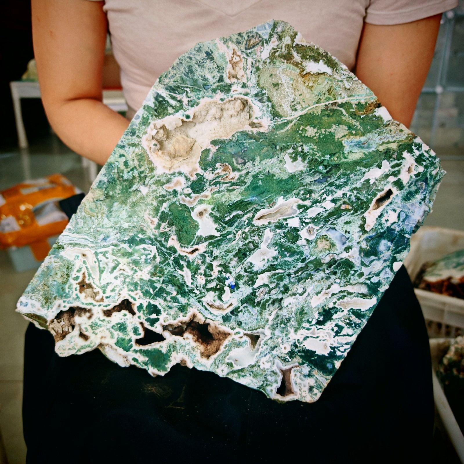 15.84LB Natural and beautiful aquatic agate crystal rough sliced stone specimen