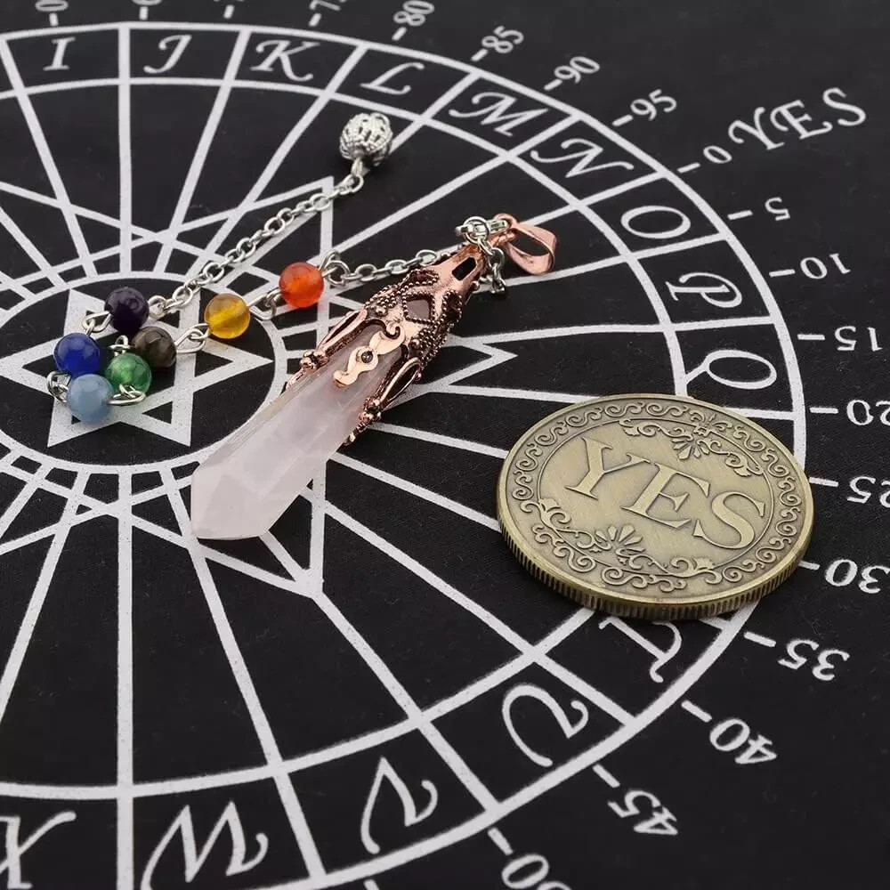 Metaphysical Pendulum Chart Mat with a Pendulum Necklace and Yes or NO Coin,Heal