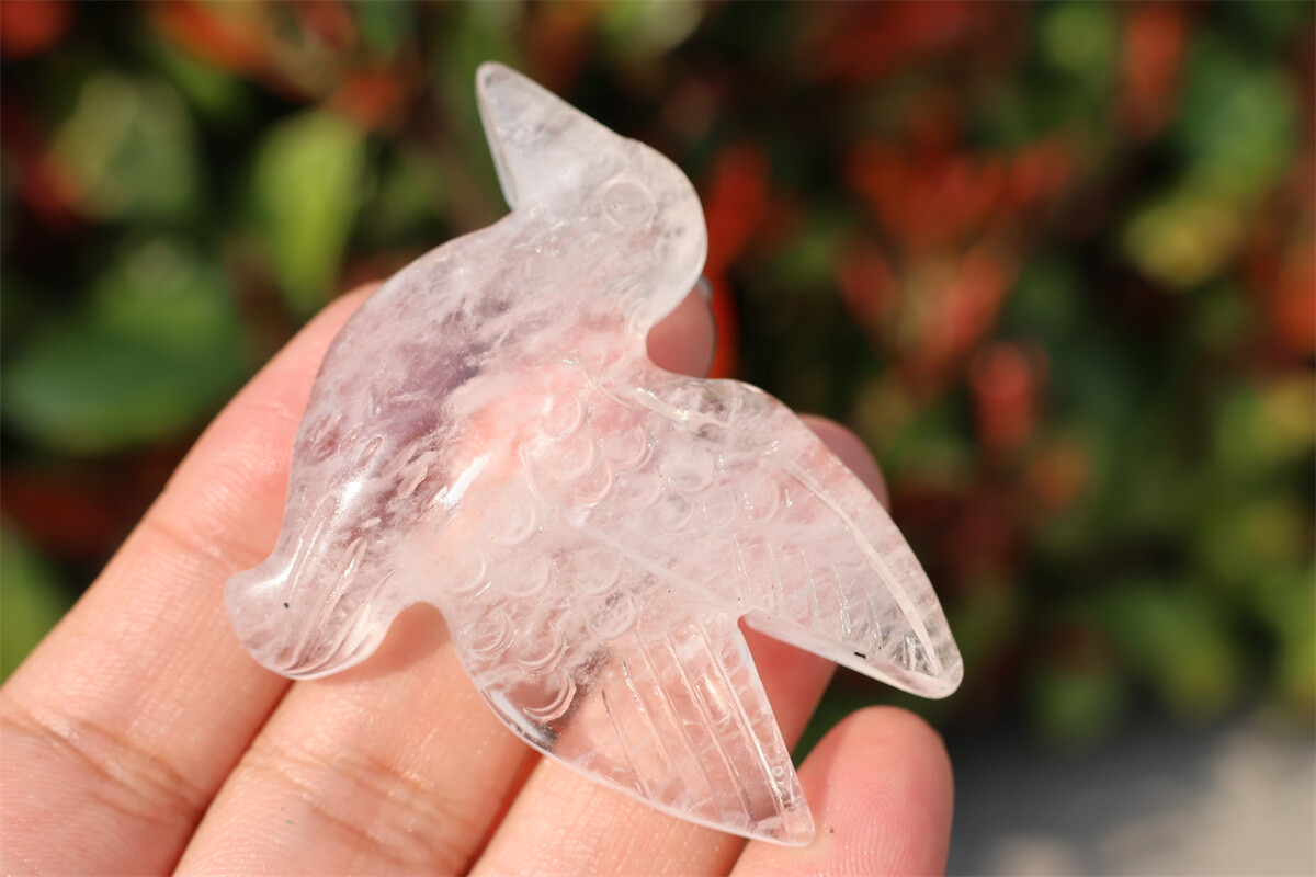 2.3” Hand Carved Natural Clear quartz Hummingbird Crystal decor Reiki gift 1pc