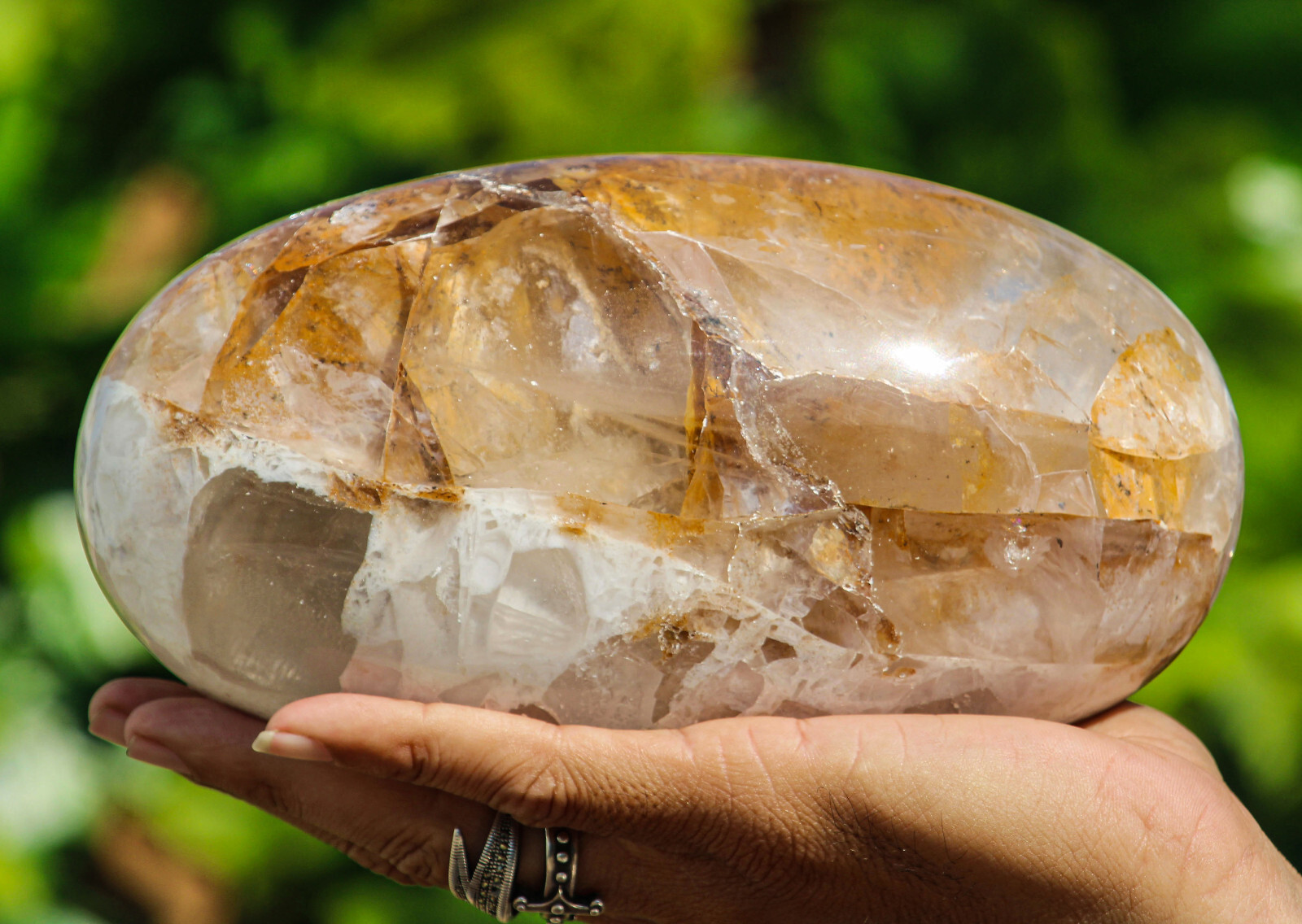 Superb 195mm Yellow Fire Quartz Crystal Healing Chakra Reiki Gemstone Lingam Egg