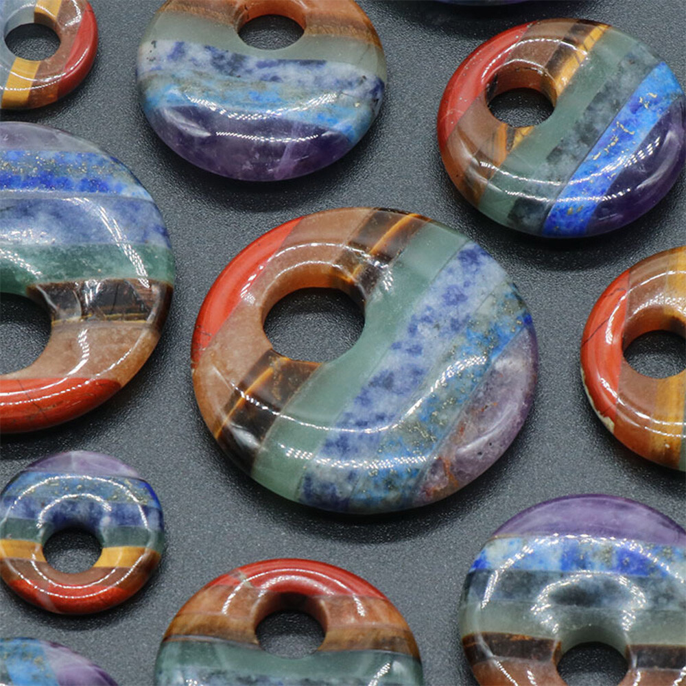 Natural Chakra Crystal Large Hole Donut Pendant Colorful Gemstone Round Circle