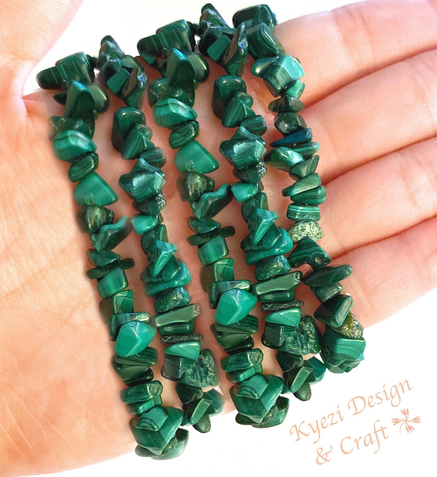 Malachite Natural Crystal Gemstone Chip Stretchy Chakras Jewelry Bracelet