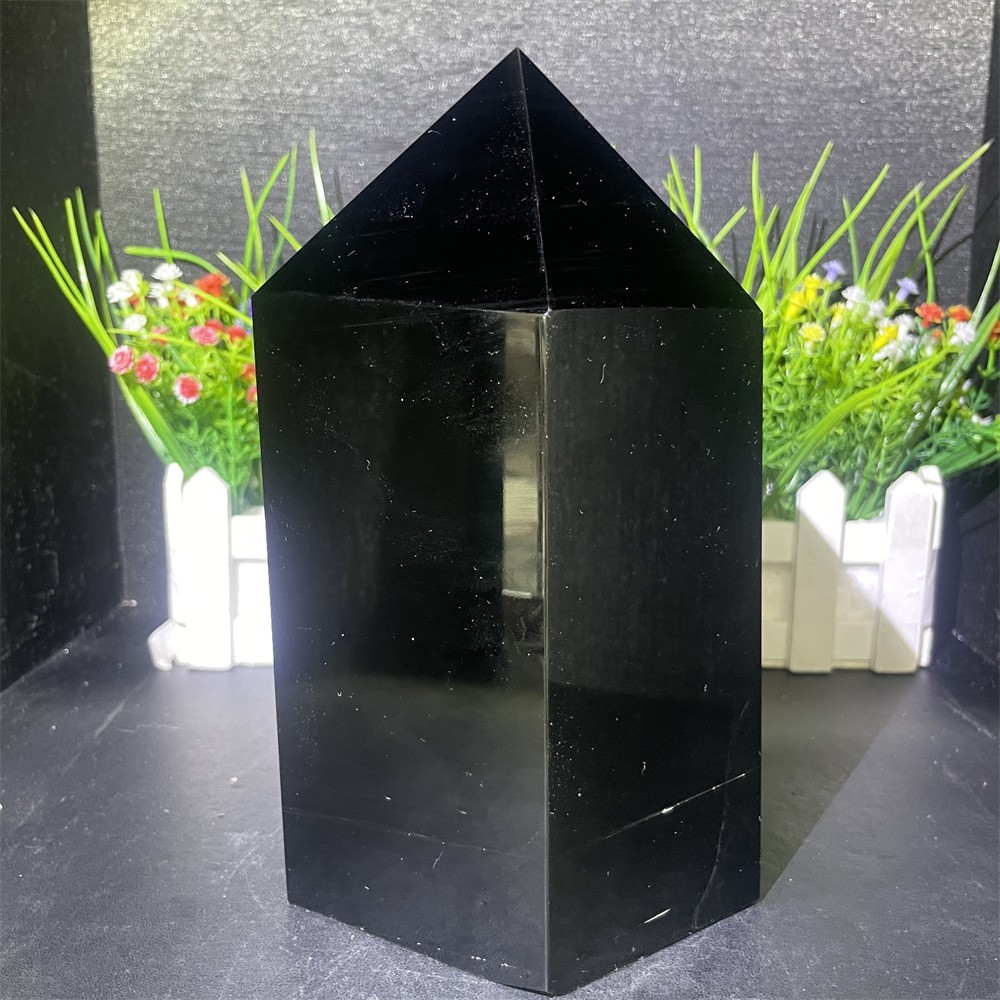 8.3LB 8.2″ Natural Black Obsidian Obelisk Tower Crystal Quartz Mineral Energy
