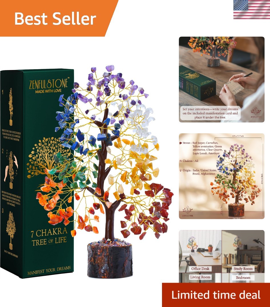 Handcrafted 7 Chakra Tree of Life Crystal Decor – Positive Energy Gemstone Tree