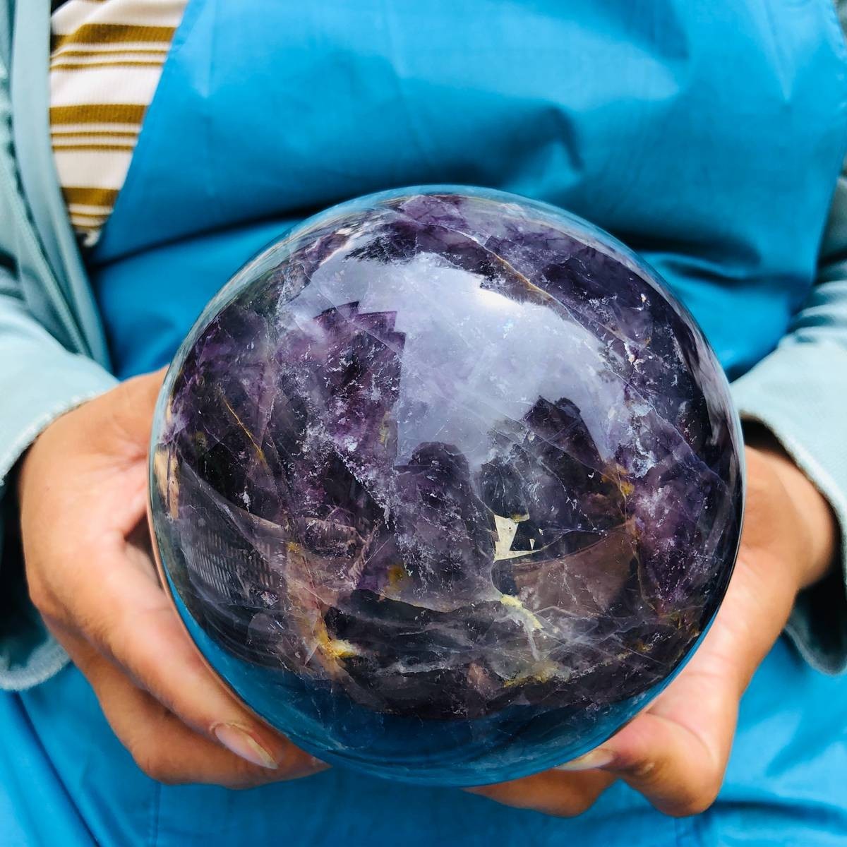 5.98LB Natural Rainbow Fluorite Sphere Reiki Healing Meditation Crystal Ball