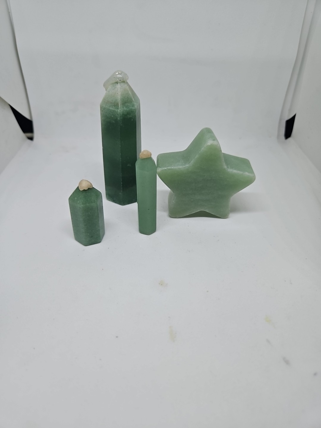 3 Aventurine Crystal Towers/64g & 2 Mini-& A Star Carving/78g-