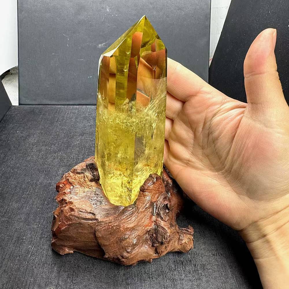1.76LB Natural Citrine Quartz Obelisk Energy Crystal Tower Point Reiki+Stand