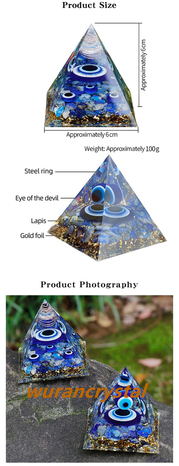1pc natural Lapis lazuli quartz crystal pyramid resin point energy Reiki healing