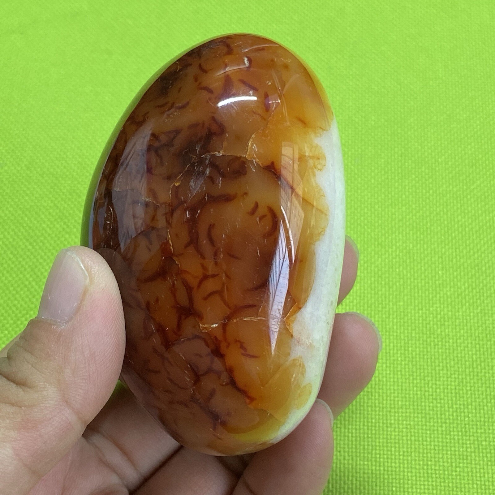 77mm242g Beautiful Patterns Red Agate Carnelian Palm Stone Reiki Crystal Md Y098