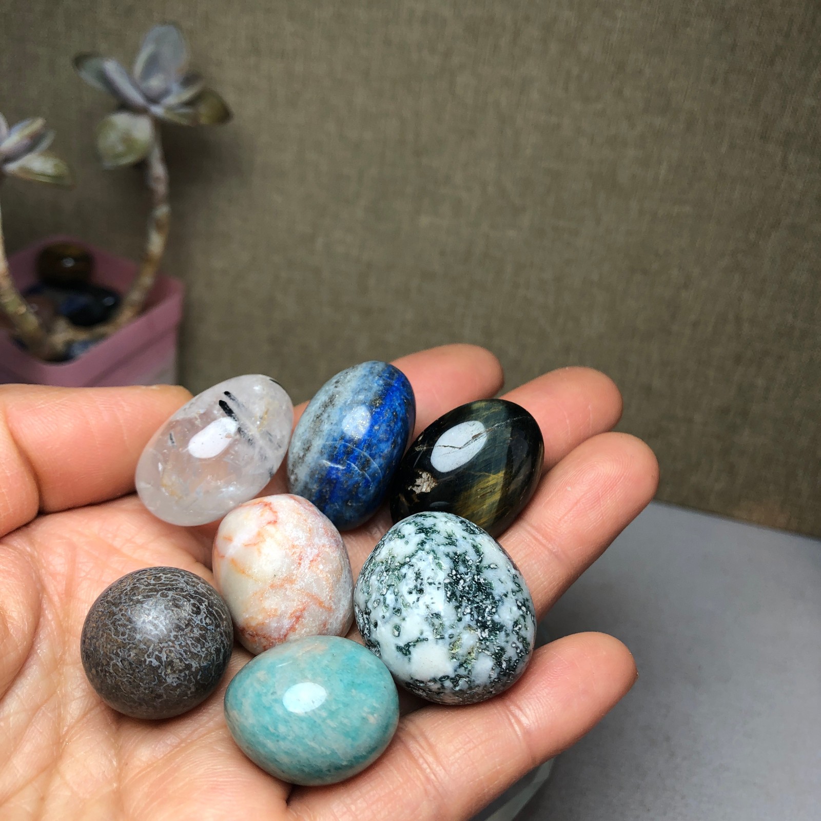 Natural various semi-precious stone Crystal Seven Star Array tumbled 322g A2815