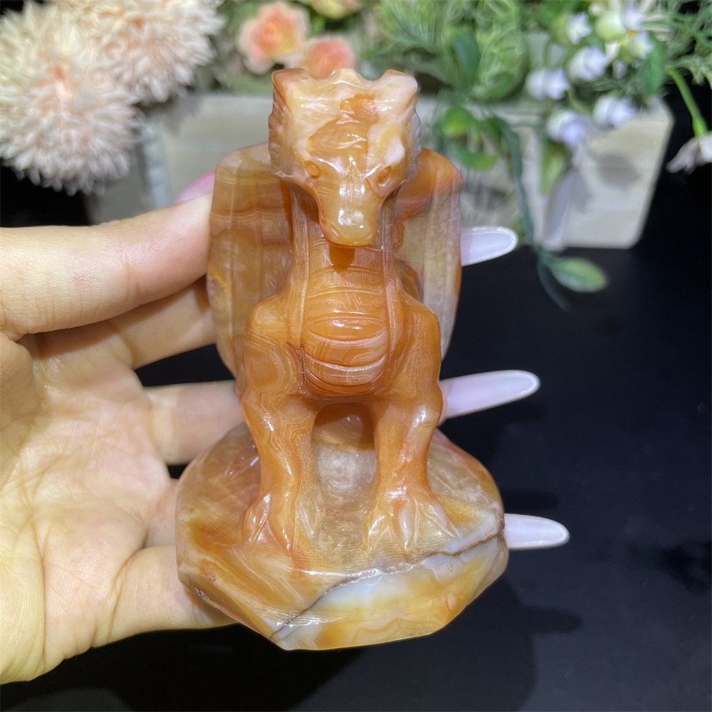 0.6LB 3.5″ Natural Carnelian Sardonyx Dragon Figurine Quartz Crystal Reiki Decor