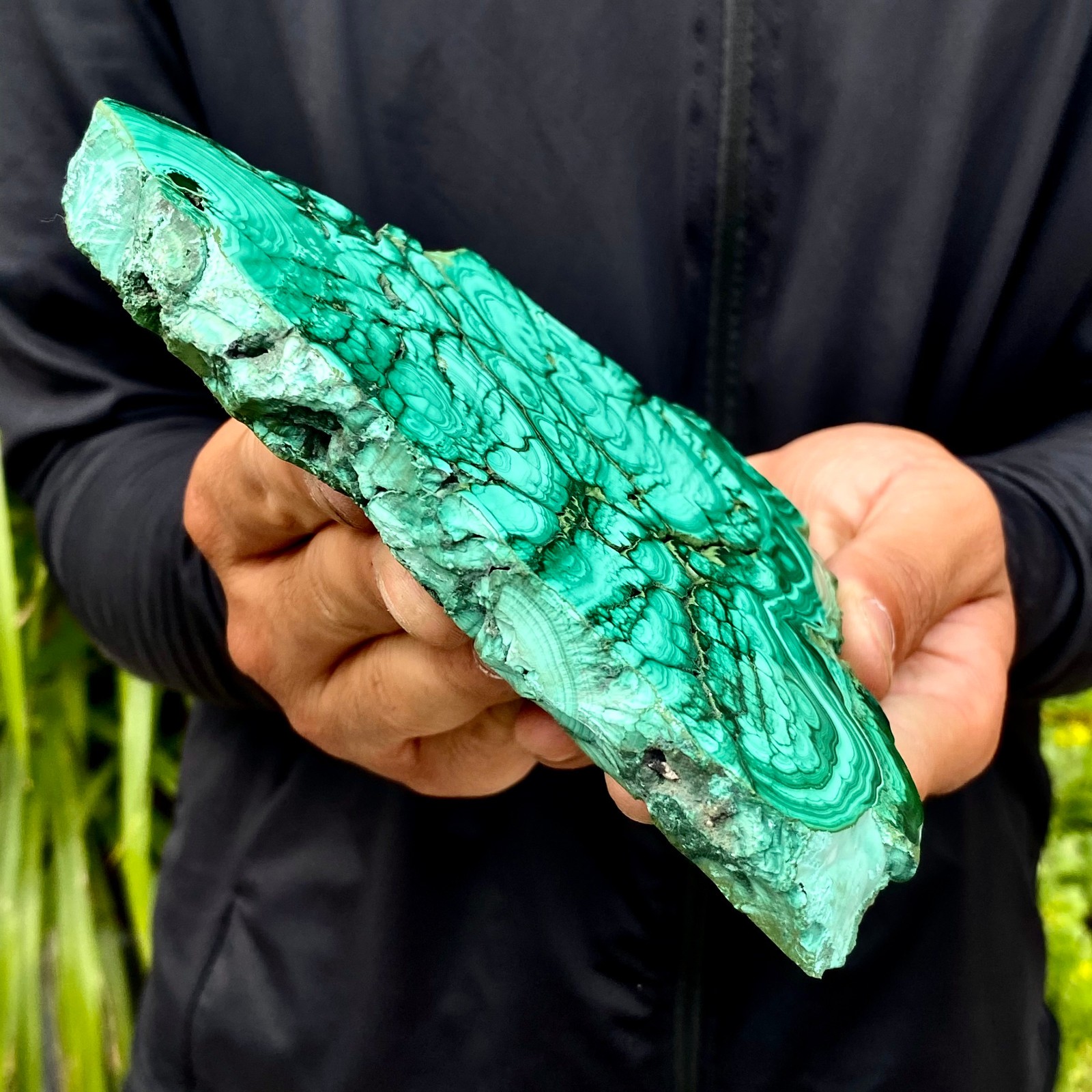 1.29LB Natural malachite slice quartz crystal luster mineral specimen