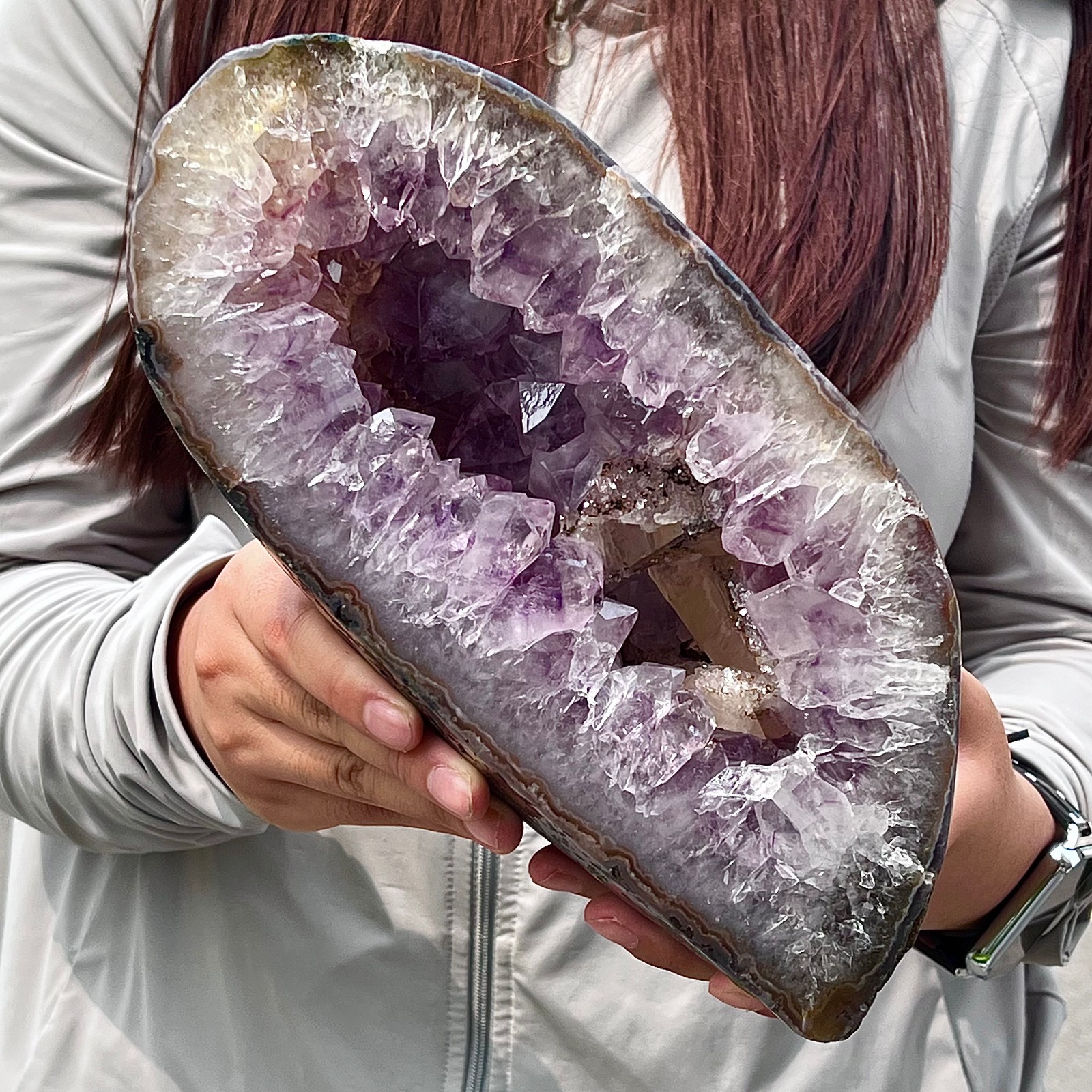 8.37LB High quality agate amethyst coin bag specimen home decoration