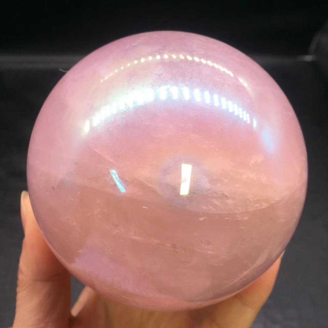 Rainbow Aura Angel Ball Natural Pink/Rose Quartz Sphere Healing Decorate + Stand