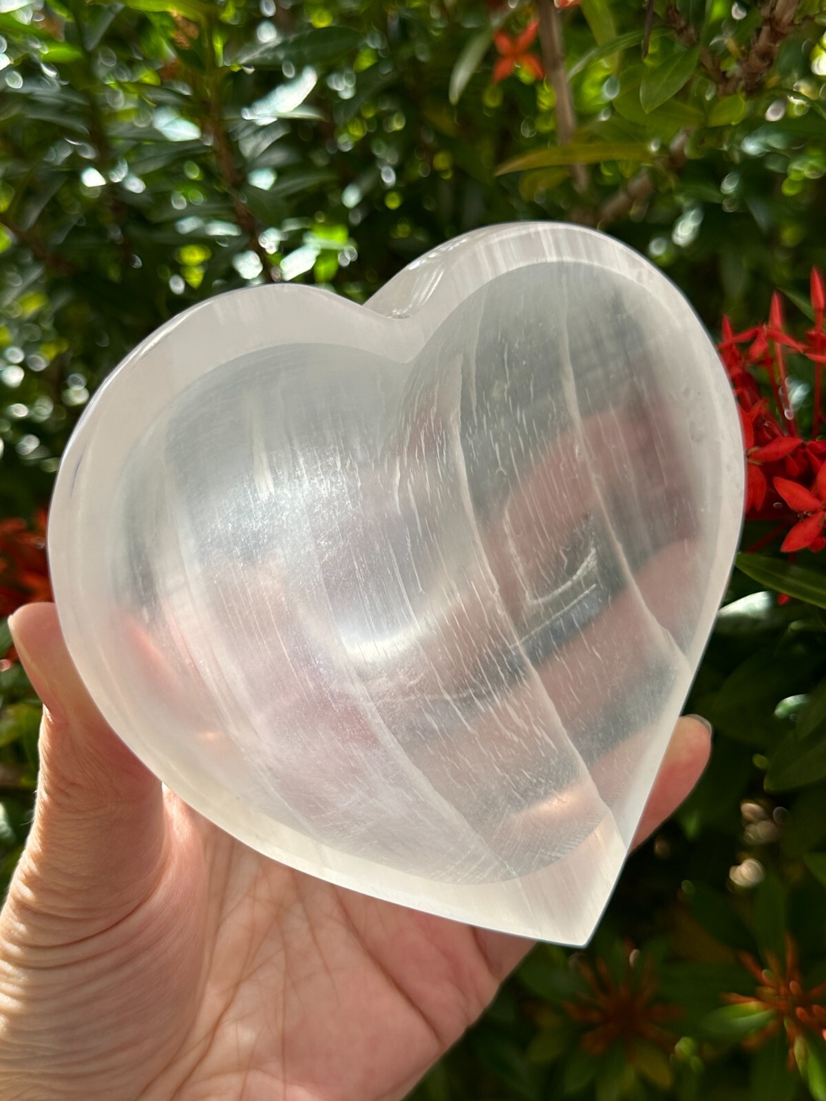 Large Selenite Heart Bowl, 5″ Selenite Heart Shaped Dish Bowl with Pedestal